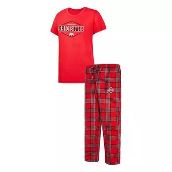 Женская футболка Concepts Sport Scarlet/Black со значком штата Огайо и фланелевые брюки для сна