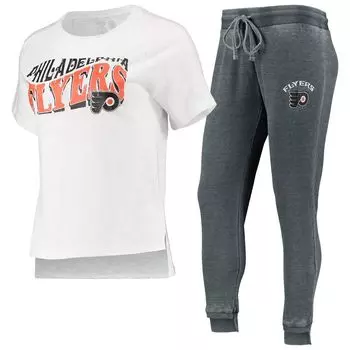 Женская футболка Concepts Sport угольного/белого цвета с футболкой реглан и джоггерами для сна Philadelphia Flyers Resurgence Slub Burnout