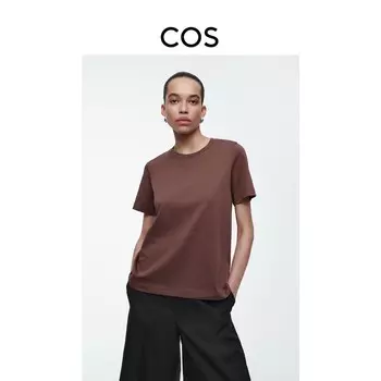 Женская футболка Cos с круглым вырезом в рубчик, коричневый