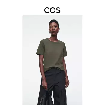 Женская футболка Cos в рубчик с короткими рукавами, хаки/зеленый