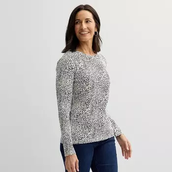 Женская футболка Croft & Barrow Essential с круглым вырезом и длинными рукавами, цвет Ivory Animal