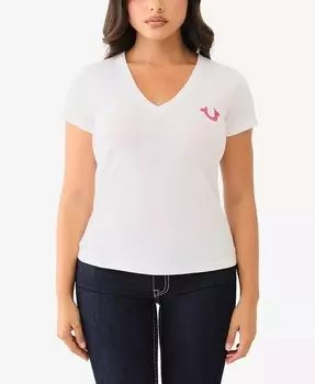 Женская футболка Crystal Lips с V-образным вырезом True Religion, белый