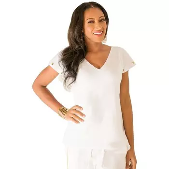 Женская футболка Curvy с V-образным вырезом и золотыми люверсами Poetic Justice, белый