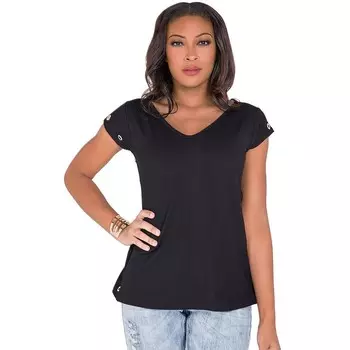 Женская футболка Curvy с V-образным вырезом и золотыми люверсами Poetic Justice, черный