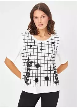 Женская футболка цвета экрю с круглым вырезом U68614 Faik Snmez, экрю