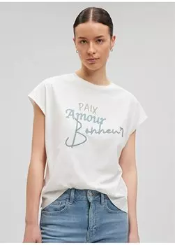 Женская футболка цвета экрю с круглым вырезом M1612147-70057-ФУТБОЛКА С КРУГЛЫМ ВЫРЕЗОМ Mavi, экрю