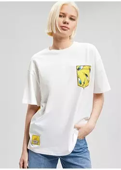 Женская футболка цвета экрю с круглым вырезом M1612261-70057-TWEETY ФУТБОЛКА С ПРИНТОМ Mavi, экрю