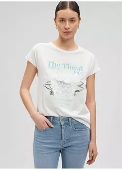 Женская футболка цвета экрю с круглым вырезом M1612237-70057-ФУТБОЛКИ С ГРАФИКОМ Mavi, экрю