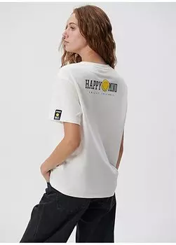 Женская футболка цвета экрю с круглым вырезом M1612086-70057 HAPPY MIND PRINTED T Mavi, экрю