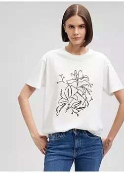 Женская футболка цвета экрю с круглым вырезом M1612146-70057-ФУТБОЛКА С ВОРОНЫМ ВЫРЕЗОМ Mavi, экрю