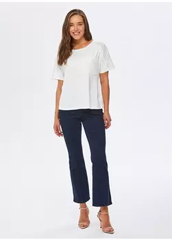 Женская футболка цвета экрю с круглым вырезом Faik Snmez