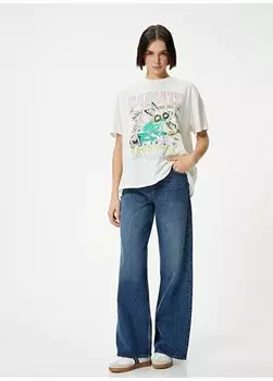 Женская футболка цвета экрю с U-образным вырезом 4SAL10234IK Koton, экрю