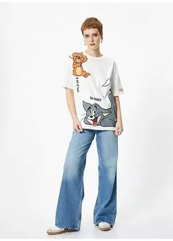 Женская футболка цвета экрю с U-образным вырезом 4SAL10209IK Koton, экрю