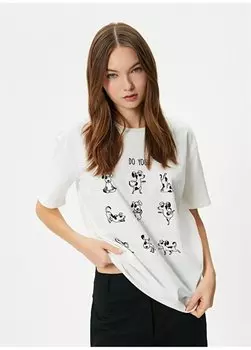 Женская футболка цвета экрю с U-образным вырезом 4SAL10145IK Koton, экрю