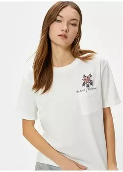 Женская футболка цвета экрю с U-образным вырезом 4SAL10173IK Koton, экрю