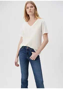 Женская футболка цвета экрю с V-образным вырезом M1611444-70057-ФУТБОЛКА С V-образным вырезом Mavi, экрю