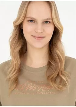 Женская футболка цвета хаки с круглым вырезом GROP U.S. Polo Assn., хаки