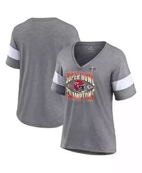Женская футболка цвета Хизер Грей с v-образным вырезом Kansas City Chiefs Super Bowl LVIII Champions Own the Moment Tri-Blend Fanatics, серый