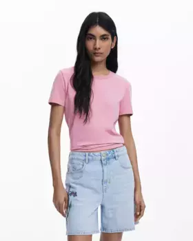 Женская футболка "D" со стразами Desigual, розовый