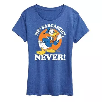 Женская футболка Disney's Donald Duck Me Sarcastic Never с рисунком, цвет Heather Royal Blue