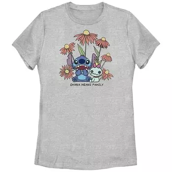Женская футболка Disney's Lilo & Stitch Ohana Means Family Flowers Licensed Character, цвет Athletic Heather