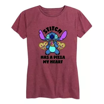 Женская футболка Disney's Lilo & Stitch с рисунком Pizza My Heart Licensed Character, цвет Heather Dark Red