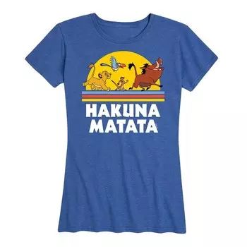 Женская футболка Disney's Lion King Hakuna Matata Sunset с рисунком заката, цвет Heather Royal Blue