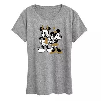 Женская футболка Disney's Mickey Mouse с блестящим рисунком Микки и Минни Licensed Character, цвет Heather Gray
