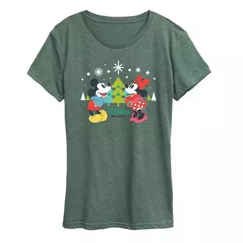 Женская футболка Disney's Mickey Mouse с рисунком Микки и Минни Winter Wishes Licensed Character, цвет Heather Green