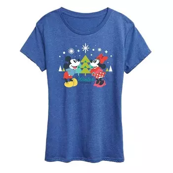 Женская футболка Disney's Mickey Mouse с рисунком Микки и Минни Winter Wishes Licensed Character, цвет Heather Royal Blue
