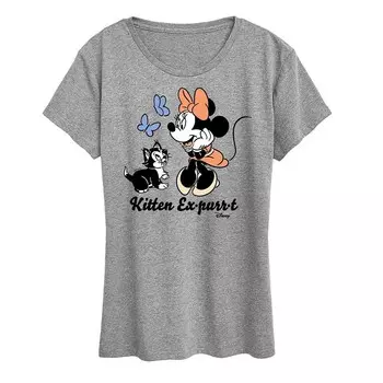 Женская футболка Disney's Minnie Mouse & Figaro с рисунком котенка Expurrt, цвет Heather Gray
