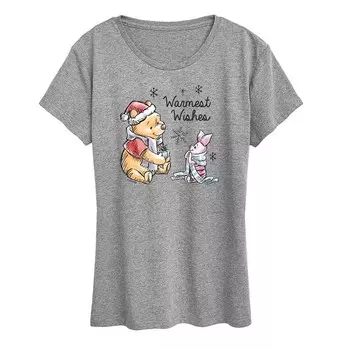 Женская футболка Disney's Winnie The Pooh Piglet & Pooh с рисунком «Самые теплые пожелания», цвет Heather Gray