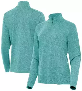 Женская футболка для гольфа Antigua Mentor с длинным рукавом, молния 1/4, цвет Harbor Heather