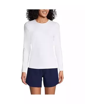 Женская футболка для плавания с круглым вырезом и длинными рукавами, защита от солнца UPF 50 Lands' End, белый