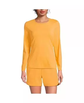 Женская футболка для плавания с круглым вырезом и длинными рукавами, защита от солнца UPF 50 Lands' End, оранжевый