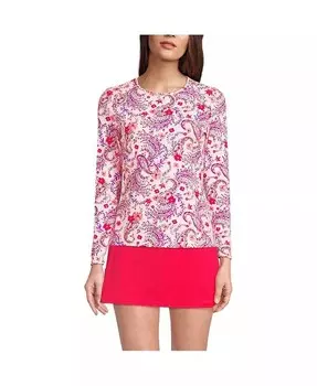 Женская футболка для плавания с круглым вырезом и длинными рукавами, защита от солнца UPF 50 Lands' End, мультиколор