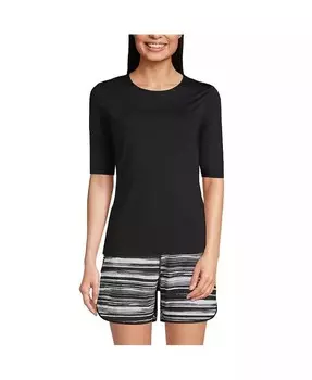 Женская футболка для плавания с защитой от солнца UPF 50 с круглым вырезом Lands' End, черный