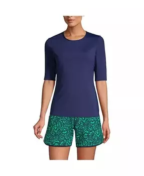 Женская футболка для плавания с защитой от солнца UPF 50 с круглым вырезом Lands' End, синий