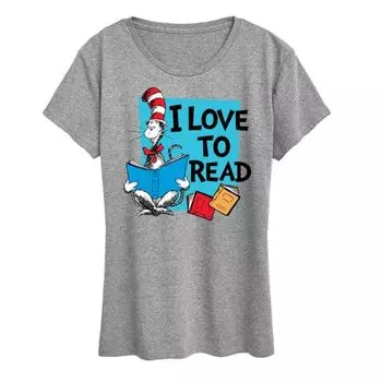 Женская футболка Dr Seuss "Обожаю читать" с принтом Licensed Character, серый