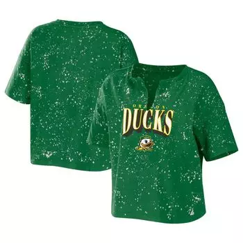 Женская футболка Erin Andrews Green Oregon Ducks Bleach Wash Splatter Notch Neck