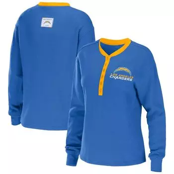 Женская футболка Erin Andrews Powder Blue Los Angeles Chargers Waffle Henley с длинным рукавом
