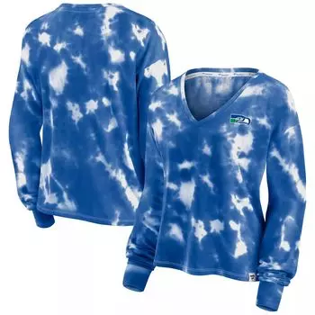 Женская футболка Fanatics белого/королевского цвета с логотипом Seattle Seahawks Sport Resort с V-образным вырезом и длинными рукавами Fanatics