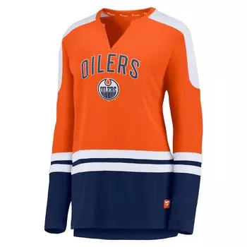 Женская футболка Fanatics Branded Connor McDavid оранжевого/темно-синего цвета «Эдмонтон Ойлерз Power Player» с длинным рукавом и вырезом в горловине Fanatics