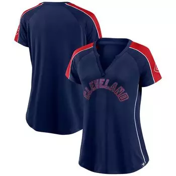Женская футболка Fanatics Branded темно-синего/красного цвета с v-образным вырезом в тонкую полоску реглан Cleveland Indians True Classic League Diva Fanatics