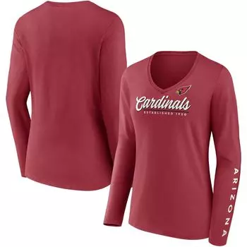Женская футболка Fanatics Cardinal Arizona Cardinals Drive Forward с v-образным вырезом и длинными рукавами Fanatics