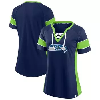 Женская футболка Fanatics College темно-синего/неоново-зеленого цвета с надписью Seattle Seahawks Team Draft Me на шнуровке реглан Fanatics