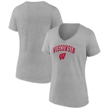 Женская футболка Fanatics Heather Grey Wisconsin Badgers Evergreen Campus с v-образным вырезом Fanatics