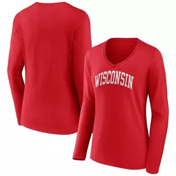 Женская футболка Fanatics Red Wisconsin Badgers с v-образным вырезом и длинными рукавами Fanatics