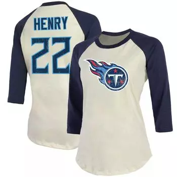 Женская футболка Fanatics с брендом Derrick Генри кремового/темно-синего цвета Tennessee Titans Player реглан с именем и номером, рукавом 3/4