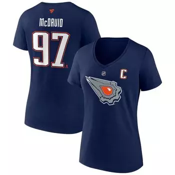 Женская футболка Fanatics с фирменным логотипом Connor McDavid Navy Edmonton Oilers Special Edition 2.0, имя и номер, футболка с v-образным вырезом Fanatics